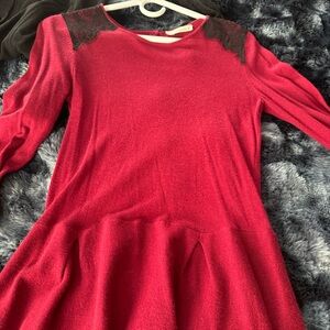 Red sweater with Black Lace Accents